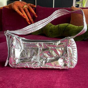 BAGGU Cargo Shoulder Bag Silver Metallic NWOT